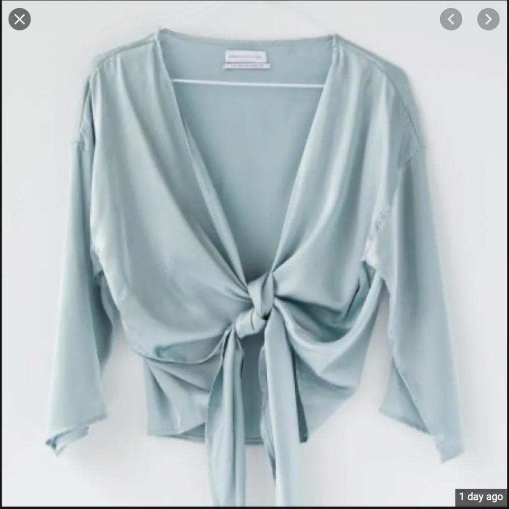 Nicole Satin Tie-Front Boho Minimal Hipster Hippie Art Deco Chic Hip Peasant Top